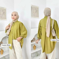 Lauraa Blouse Linen Premium Wanita Baju Karet Ramadhan Collection Atasan Lebaran 2024 Muslim Panjang