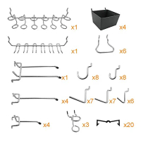การแบ่งประเภทตะขอ Pegboard, 81 ชิ้น, พร้อมถังขยะ Pegboard, ตัวล็อคหมุด, ที่เก็บเครื่องมือ