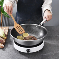 Stainless Steel Wok Everyday Pan Portable Gas Cooker Gift Heavy Duty Durable Woks Stove Electric Work Nonstick Frying Lid
