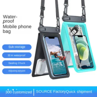Outdoor Rafting Cell Phone Waterproof Bag Beach Swimming Photo Hanging Neck Double Compartment Put 2 Cell Phone Waterproof Bag