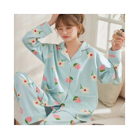 【Annita】現貨前開扣式 甜心草莓棉質寬鬆居家服睡衣(兩件式套裝/連身睡衣/居家服/長袖/可當哺乳睡衣)
