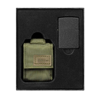 Zippo 49400 軍綠色莫勒皮套 + 236黑裂漆(素面)防風打火機套裝組 Army Green Moeller Leather Case + 236 Black Crack Paint Set