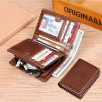 Men's Zipper Wallet PU Leather Wallet for Men Business Coin Purse Vertical Credit Card Holder