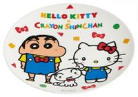 大賀屋 日貨 蠟筆小新 HELLO KITTY 餐盤 盤子 塑膠盤 菜盤 兒童餐具 塑膠盤 正版 J00017434