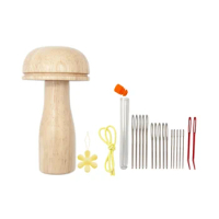 Cute Darning Set with Mushroom Shape Wooden Darner Sewing Tool Kit for Socks Pants Sweaters DIY Sewing Crafts