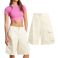 Adidas CARGO JORTS 女款 米白色 寬鬆 三葉草 亞規 工裝褲 運動 休閒 短褲 JD0138