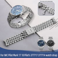 Curved end interface men's metal watchband For IWC Mark 17 18 Pilot's 377717 377714 watch strap stainless steel chain 20MM 21MM