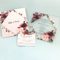 Elegant Square Laser Cut Wedding Invitation Cards Royal Blue Floral Custom Design High Quality UV Printing Invitation Cards