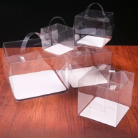 Transparent Handle Cake Box Mini Square Mousse Pastry Puff Plastic Packaging Boxs 5-inch 6inch Dessert Baking Small Portable Box