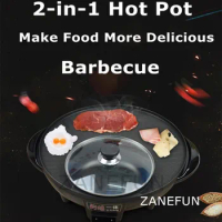 2 in 1 Smokeless Non-stick Barbecue Pan Grill Machine Hot Pot BBQ Skillet for Family Friends Picnic Party