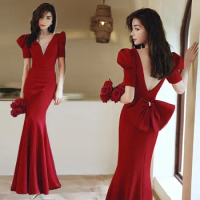 Hong Hu Formal Dress For Women 2023 New Luxury Banquet Slim Fit Wine Red Bridal gown for ninang wedding Engagement