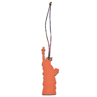 【Hermes 愛馬仕】Epsom小牛皮自由女神造型雙色鑰匙圈掛飾(橘/藍H082398CK-ORG)
