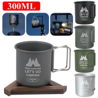 300ml Outdoor Camping Mug Aluminum Alloy Water Cup with Foldable Handle Camping Cup Travel Nature Hike Mug for Hiking Picnic