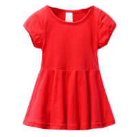 Baby Girls Dress Short Sleeves Cotton Casual Dress Ruffled Pullover Solid Color Skater Casual Twirly Dresses for 1 2 3 4years