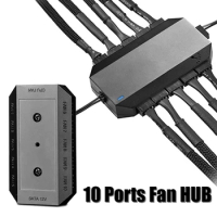 Fan Hub Chassis Fan Hub 3Pin/4Pin PWM Fan Splitter Chassis Fan Speed Control Expansion Box 1 To 4/10