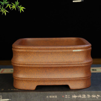花盆 花器 紫砂花盆 精品高端紫砂花盆柴燒四方竹節盆松梅樁黃楊雀梅金彈子內門竹盆栽
