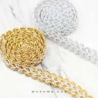 5M Gold Silver Lace Trim Ribbon Fabric Curve Sewing Centipede Braided Wedding Craft DIY Clothes Accessories Garments Decoration