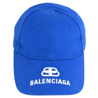 【Balenciaga 巴黎世家】簡約LOGO素雅帽沿電繡個性遮陽帽棒球帽(藍)