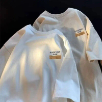 M-8XL Baju Tee Lelaki Oversized Kasual Longgar Gaya cetakan nota huruf ringkas T-shirt Remaja dengan