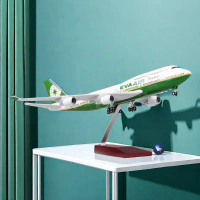 Model Kapal Terbang Boeing B747, EVA Air, Skala 1/160, Diecast Resin, Ringan dan dengan Roda, Hiasan