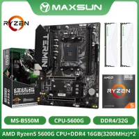 MAXSUN AMD B550M with Ryzen 5 5600G CPU 6 Core 12 Thread DDR4 32GB [16GB*2] 3200MHz RAM M.2 SATA3 For computador desktop