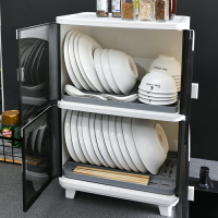 廚房臺面碗柜小型家用簡易瀝水碗盤架塑料裝碗筷收納箱帶蓋多功能