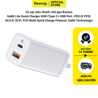 Củ sạc siêu nhanh, nhỏ gọn Baseus GaN2 Lite Quick Charger 65W (Type C+ USB Port , PD3.0/ PPS/ QC4.0/