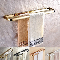 Chrome/Gold/Black/Rose Gold/Antique Brass Double Towel Bar Wall Mounted Towel Shelf Hanger Bathroom Towel Rail Holder