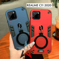 Casing Hp Untuk Realme C11 2020 Ring Case Robot Carbon Faiber Ring 360 Pro Camera Cover Ponsel Handp