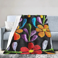 Flannel Throw Blanket Mexican Flowers Blankets Soft Bedding Warm Plush Blanket for Bed Living room Picnic Travel Home Sofa