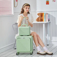 14"18 Inch 2 Piece Green Travel Suitcase Sets On Wheels Trolley Luggage Check-in Case Cosmetic Bag Valise Voyage Free Shipping