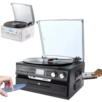 Multifunctional Record Player Portable Bluetooth CD Cassette Radio AM FM - Latest 2024 Model