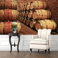 3D three-dimensional wooden barrel winery cellar wine cellar wallpaper beer wine bar KTV industrial decoration mural wallpaper