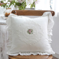 Embroidered Floral Throw Pillow Covers 18 x 18 inches Farmhouse Cottage Garden Pillow Shams Cotton Decorative Cushion Cover Case