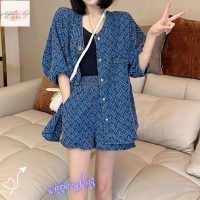 大尺碼寬鬆套裝 夏季休閒套裝 短褲套裝  女套裝兩件式 牛仔上衣+寬鬆闊腿短褲 寬鬆顯瘦牛仔套裝 氣質套裝女 4XL套裝