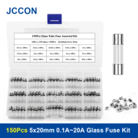 150Pcs Glass Tube Fuse Assorted Kit Quick Blow Fast-Blow Glass Fuses 5x20mm 0.1A~20A 15Values x 10Pcs 250V Assorted Kit