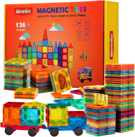 Gemmicc Magnetic Tiles Deluxe 136 PCS Building Blocks Magnet Toys for Kids3D Magnet Puzzles Stacking