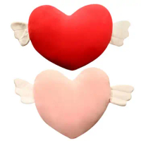 Heart Pillow Fluffy Plush Angel Wings Christmas Throw Pillow Heart Shaped Pillow for Outdoor Indoor Decor Soft Heart Throw