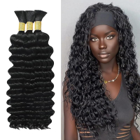 Human Braiding Hair for Boho Braids 135g 3 Bundles 16 Inch 12A Deep Wave Braiding Hair for Bohemian 