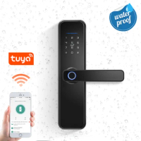 Waterproof Tuya WiFi App Smart Door Lock Biometric lock fingerprint door handle Digital Keyless lock