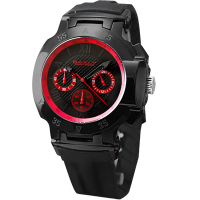 BAKLY 極速系列三環計時運動腕錶-黑x紅/黑錶帶/47mm