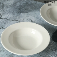 白色新骨瓷意面盤 西餐餐具創意陶瓷草帽盤深盤沙拉碗 可定制logo