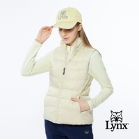 【Lynx Golf】女款防風潑水保暖羽絨造型三色織帶拉頭無袖背心-卡其色