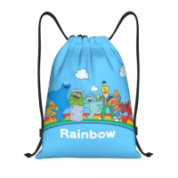 Custom Sesame Street Rainbow Drawstring Bag Women Men Lightweight Cookie Monster Cartoon Sports Gym Storage Backpack