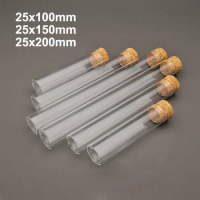 5-10-20pcs 25x100mm / 25x150mm / 25x200mm Clear Lab Flat Bottom Thickening Glass Test Tube with Cork Plugs