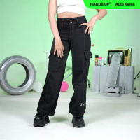 JINISO Highwaist Cargo Loose Jeans Wanita Black Choco 402 HANDS UP