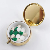 1Pc Metal Alloy Gold Pill Boxes Medicine Organizer Container Medicine Case Pill Candy Box Pill Storage Estojo Pill Box