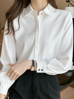 秋冬2021年新款白色加絨襯衫女裝長袖韓版職業正裝緞面襯衣女上衣