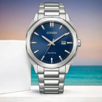 【CITIZEN 星辰】光動能八角形經典大三針手錶-銀x藍/41mm 520禮物 送禮 男錶(BM7600-81L)