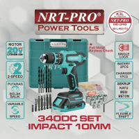NRT-PRO DC340 Bor Cordless Drill Baterai Tangan Beton Impact Tembok 20 V 20V Paket Set